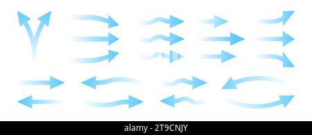 Air flow icons. Set of air conditioner stream direction, air purifier and ventilator arrow buttons, flow effect concept. Vector isolated set of air conditioner flow illustration Stock Vector