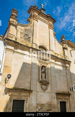 Galatina, Lecce, Puglia, Italy. Ancient village in Salento. The ancient Church of the Madonna dell'Addolorata in baroque style, with the statue of the Stock Photo