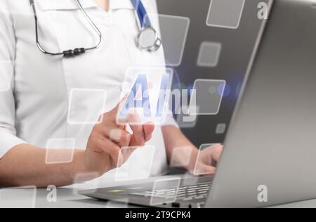 Doctor using AI. Artificial intelligence in medicine, health, healthcare. Medical technology concept Stock Photo