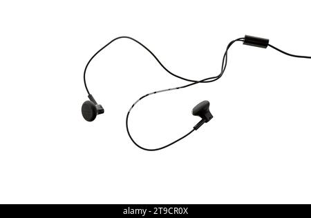 Earphones isolated on white background. Portable audio earphones. Stock Photo