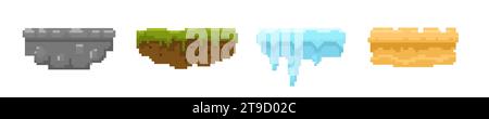 8 bit pixel landscape terrain vector island Stock Vector
