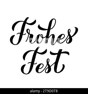 Frohes Fest calligraphy hand lettering isolated on white. Happy Holidays typography poster in German. Easy to edit vector template for greeting card, Stock Vector