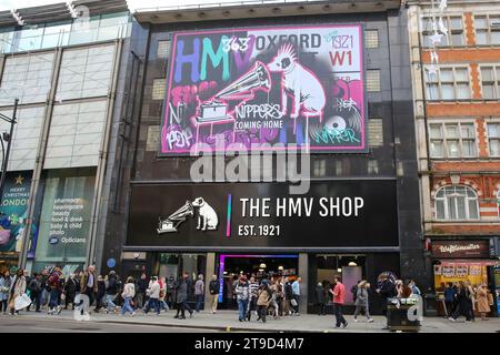 London, UK. 24th Nov, 2023. The new HMV store on London's Oxford Street reopens following a four-year absence. The music chain store closed its London branch in 2019 after going into administration. Credit: SOPA Images Limited/Alamy Live News Stock Photo