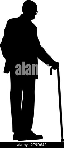 Old man with cane silhouette. Vector illustration Stock Vector