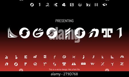 Modern Abstract Logo Font Design for English Alphabet with Letters and Numbers Over a Red Background Stock Vector