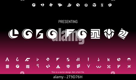 Modern Abstract Logo Font Design for English Alphabet with Letters and Numbers Over a Magenta Background Stock Vector