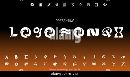 Modern Abstract Logo Font Design for English Alphabet with Letters and Numbers Over a Brown Background Stock Vector