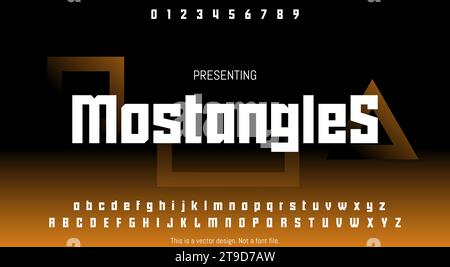Modern Abstract Mostangles Font Design for English Alphabet with Letters and Numbers Stock Vector