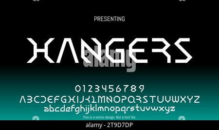 Modern Abstract Hangers Font Design for English Alphabet with Letters and Numbers Stock Vector