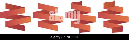 Set of red vector ribbons. Ribbon with gradient colors in reds and oranges. Stock Vector