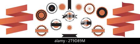 Vector logo. Retro vintage resource for banner. Vector red ribbons with red and orange gradient colors. Stock Vector