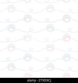 Paw seamless pattern. Repeating cute pet dog or cat background. Repeated modern footprint pretty design for prints. Sample texture soft silhouette Stock Vector
