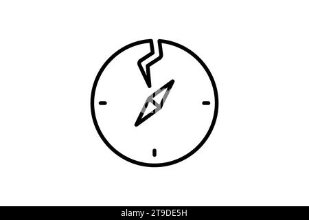 broken compass icon. confusion in navigation or decision-making. line icon style. simple vector design editable Stock Vector