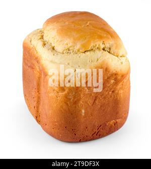 Homemade white bread, cooked in a breadmaker, isolated on white background Stock Photo