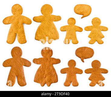 Set gingerbreads man and woman with kids - Christmas sweet cookies, isolated on white background Stock Photo