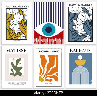 Contains Abstract Art Set in Matisse and flower market style, Decorative Modern Art, Vector illustration poster. Stock Vector
