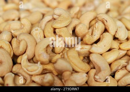 Close-up of cashew nuts background. Healthy food and nutrition concept. Stock Photo