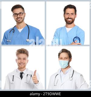Medical nurses on white background, set of photos Stock Photo