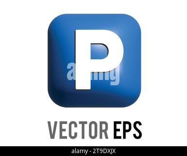 Gradient blue P button is the letter P inside square 3D icon Stock Vector