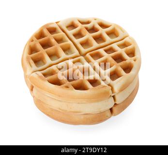 Stack of tasty Belgian waffles isolated on white Stock Photo