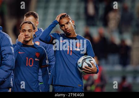 Xavi Simons, Calvin Stengs  during UEFA Euro 2024 qualifying game between  national teams of Gibraltar and Netherlands, Estadio Algarve, Loule, Faro, Stock Photo
