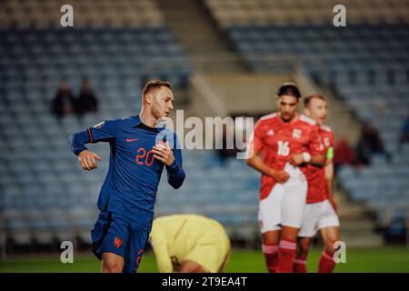 Players of Netherlands celebrate after goal scored by Teun Koopmeiners  during UEFA Euro 2024 qualifying game between  national teams of Gibraltar and Stock Photo