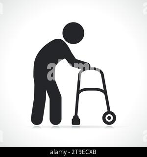 Illustration of walker disabled black icon isolated Stock Vector