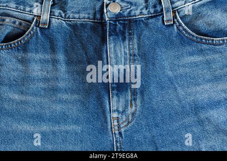 Jeans pants front with pockets and fly, close-up macro view Stock Photo