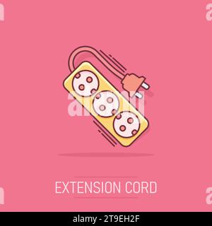 Vector cartoon extension cord sign icon in comic style. Electric power socket sign illustration pictogram. Power socket business splash effect concept Stock Vector