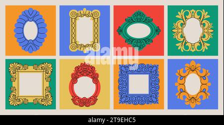 Mirror frame. Doodle style drawing photo, picture ornament border, antique or retro art shape, modern victorian ornate icon. Elegant retro frameworks Stock Vector