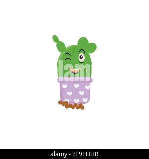 Cactus character. Vector illustration. Vector color sticker for teen with funny cartoon character. Hand drawn illustration with cool smiling cactus Stock Vector
