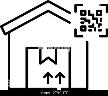 Qr code on warehouse. Contactless parcel tracking services. Pixel perfect, editable stroke Stock Vector