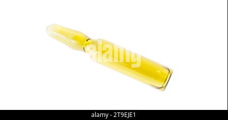 Ampoule yellow glass with medical liquid medicine, isolated on white background with clipping path. Stock Photo