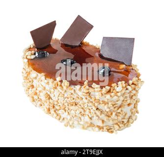 Dessert cake with nuts and milk chocolate bars isolated on white background with clipping path. Stock Photo