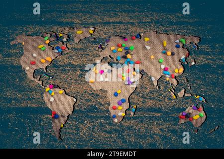Roughly outlined world map with white background Stock Photo