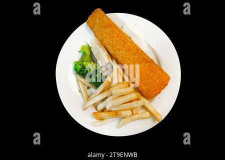 Die cut of french fried with fried fish, focus selective. Stock Photo