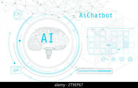Digital brain with circuits, minimalistic artificial intelligence. Stock Vector