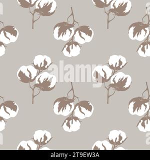 Pattern Cotton flower branch, for wallpaper, web page background, surface textures, textiles. Vector illustration Stock Vector
