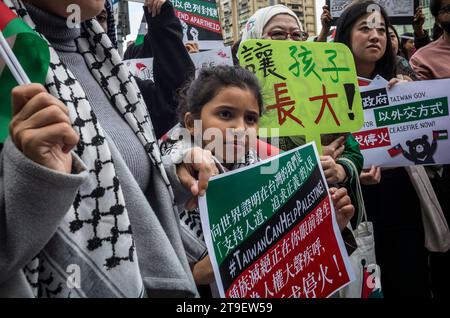 Demonstration Urging Taiwanese Government for Diplomatic Action in Palestinian-Israeli Conflict during a protest in Taipei, Taiwan on 25/11/2023 Protestors call immediate ceasefire and the cessation of Israels illegal occupation and apartheid practices The gathering underscores the urgency for action and the international community's responsibility in the face of the ongoing Palestinian plight. Banners and slogans 'Taiwan Can Help Palestine', Ceasefire Now and Free Palestine reflect solidarity and a call for global accountability. by Wiktor Dabkowski Stock Photo