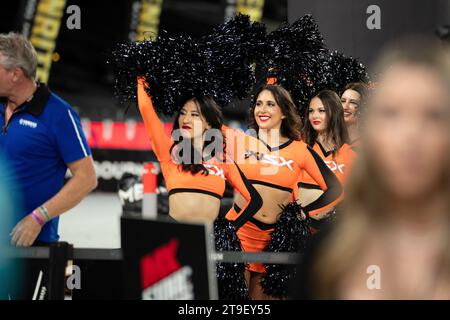 Melbourne, Australia, 25 November, 2023. Cheerleaders dance during the WSX Australian Grand Prix at Marvel Stadium on November 25, 2023 in Melbourne, Australia. Credit: Dave Hewison/Speed Media/Alamy Live News Stock Photo