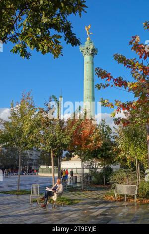 Paris, Place de la Bastille und Julisäule, Colonne de Juillet // Paris, Place de la Bastille, Colonne de Juillet Stock Photo