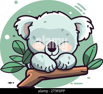 Cute koala sleeping on a tree branch. Vector illustration Stock Vector  Image & Art - Alamy