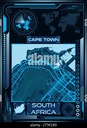 An illustration of an aerial map of Cape Town, South Africa Stock Photo