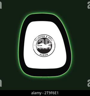 Brighton and Hove Albion FC	Logo Neon Light Board View Green Background, English professional football club Vector Illustration Abstract Editable imag Stock Vector