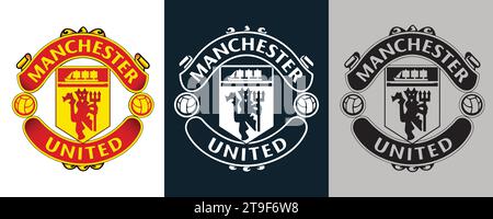 Manchester United FC Color Black and White 3 Style Logo English professional football club, Vector Illustration Abstract image Stock Vector