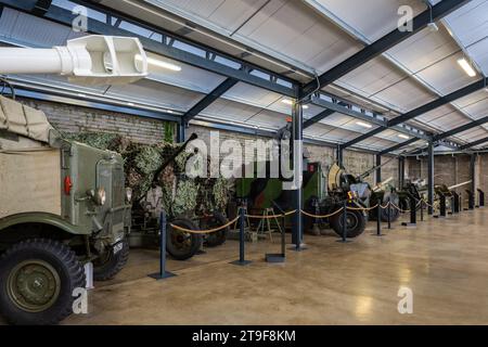 Military vehicles and equipment on display in Spike Island Museum, Cobh, County Cork, Ireland. Stock Photo