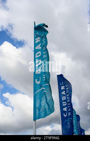 Port Louis, Mauritius - October 25 2023: Le Caudan Waterfront Flag Stock Photo