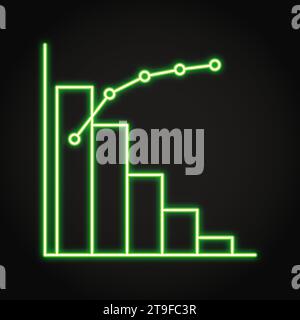 Pareto chart and principle neon icon. 80-20 rule diagram. Vector illustration Stock Vector
