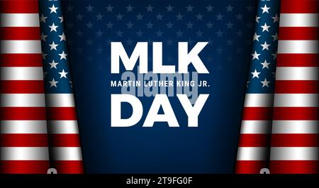 MLK Day typography greeting card design. Martin Luther King Jr. Day lettering and the US flag, dark blue vector background Stock Vector