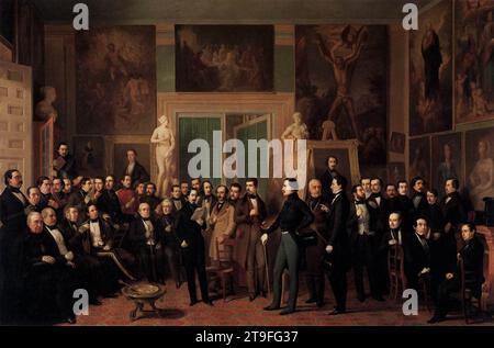 Meeting of Poets in the Artist's Studio 1846 by Antonio Maria Esquivel Y Suarez De Urbina Stock Photo